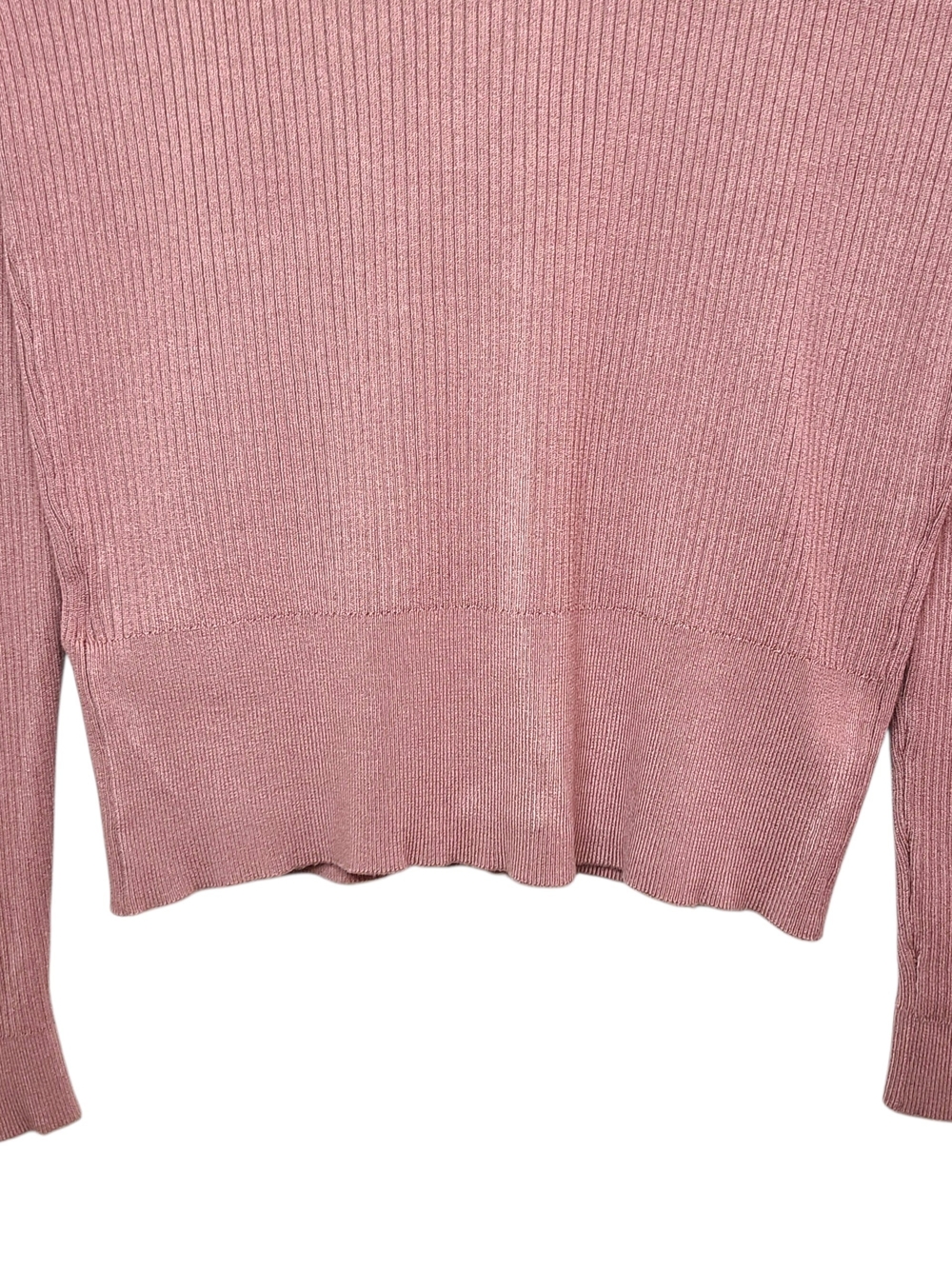 H&M Dusty Rose Ribbed Knit Zip Long Sleeve V Neck Cardigan - Picture 6 of 8